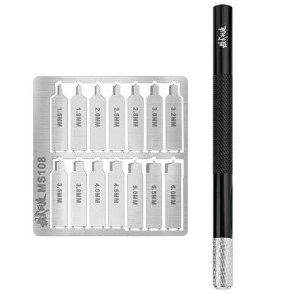MS108 Flat Bottom Hole Drilling Craft Tool Set with Handle – Etched Sheet Knife for DIY Military Model Building