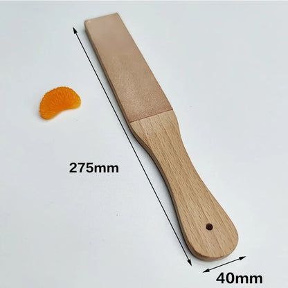 Handmade Wooden Handle Leather Sharpening Strop – Double-Sided Razor Knife Polishing & Home Sharpening Tool