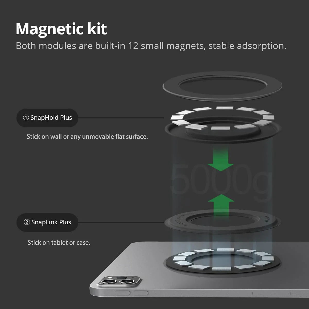 Magnetic Tablet Wall Mount – iPad Holder with SnapHold Sticker for Home, Office, Fridge & More