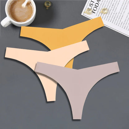 FINETOO 3PCS Women’s Ice Silk Seamless V-Waist Thongs — Low Rise Sport Panties, 10 Solid Colors, Breathable G-String