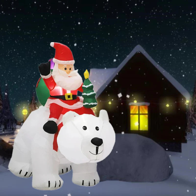 2.1M Inflatable Santa Claus Riding Polar Bear – LED Luminous Toy for Indoor and Outdoor Christmas Holiday Courtyard Decoration