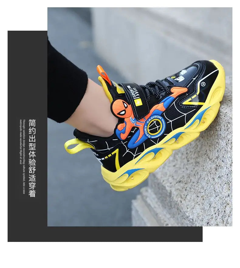 Disney Boys LED Shoes – Cartoon Sports Sneakers with Non-Slip Leather, Size 25-35, Perfect for Running