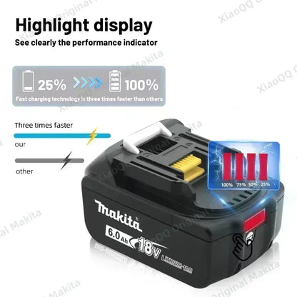 Genuine Makita 18V Battery – 6Ah/5Ah/3Ah Rechargeable for Drill DGA404, DDF487, DTW700, DTD173, HR410D, DJV182, LXT400