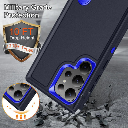 3-in-1 Shockproof Heavy Duty Case for Samsung Galaxy S24 Ultra, S23 Ultra, S22 Ultra - Rugged Protective Kickstand Cover