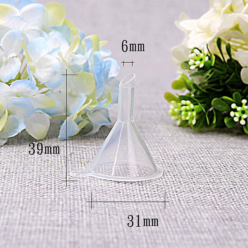 10-Piece Mini Plastic Funnels — Small Funnels for Essential Oil Bottles, Empty Lip Gloss Tubes, Perfume Bottles