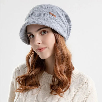 Autumn Winter Soft Plush Knitted Hat - Warm Thickened Fleece Lined Beanie for Women and Girls, Windproof Short Brim Casual Outdoor Bonnet