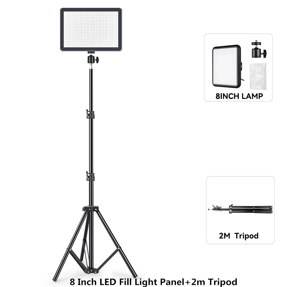 8"/12" LED Video Light Panel Kit – Photography & Streaming Studio Lamp with Tripod Stand for YouTube Live Shoots