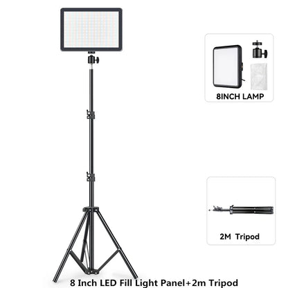 8"/12" LED Video Light Panel Kit – Photography & Streaming Studio Lamp with Tripod Stand for YouTube Live Shoots