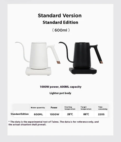 Timemore Fish Smart Electric Pour-Over Kettle 600ml — Temperature Control Coffee Pot for Hand Brew, 220V, Perfect Gift