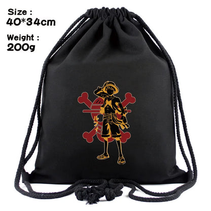 One Piece Luffy Anime Drawstring Backpack — Full-Color Cartoon Storage Bag with Pocket