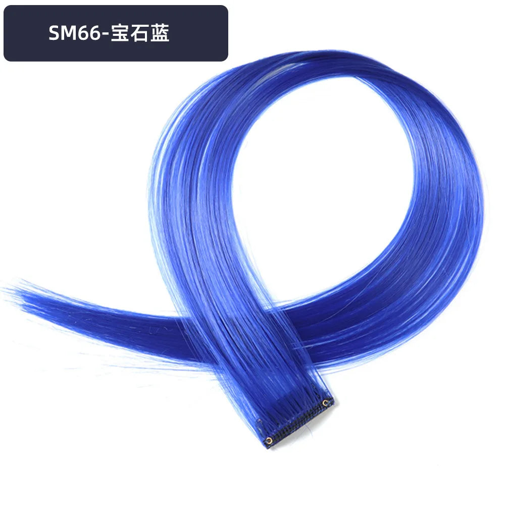 22-Inch Rainbow Highlight Synthetic Hair Extensions – Long Straight Colorful Hairpiece for Women & Kids