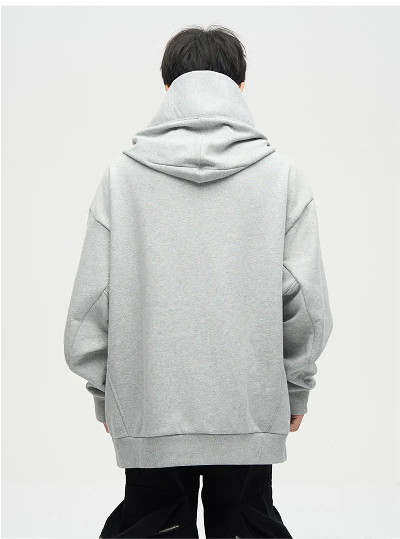Autumn Ninja Streetwear Turtleneck Hoodie for Men – Letter Embroidered Hip Hop Fashion Sweatshirt, Y2K Vintage Fleece