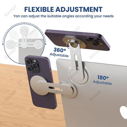 Slim Magnetic Phone Holder: Continuity Flip iPhone Laptop Mount for Laptops and Monitors - Adjustable Magnetic Arm, Swivels 180°