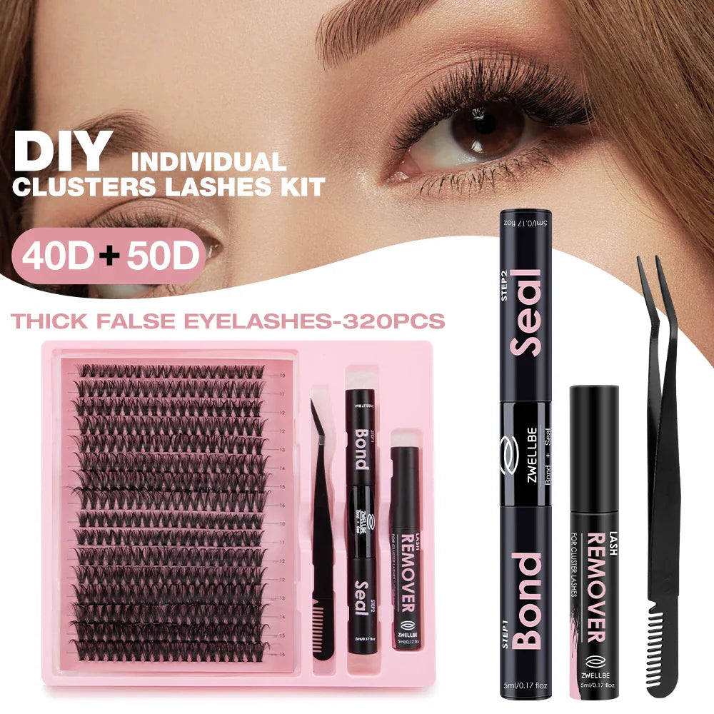 780pcs Eyelash Clusters Kit – 8-16mm Extension with Bond & Seal, Remover, Applicator for DIY Home Makeup