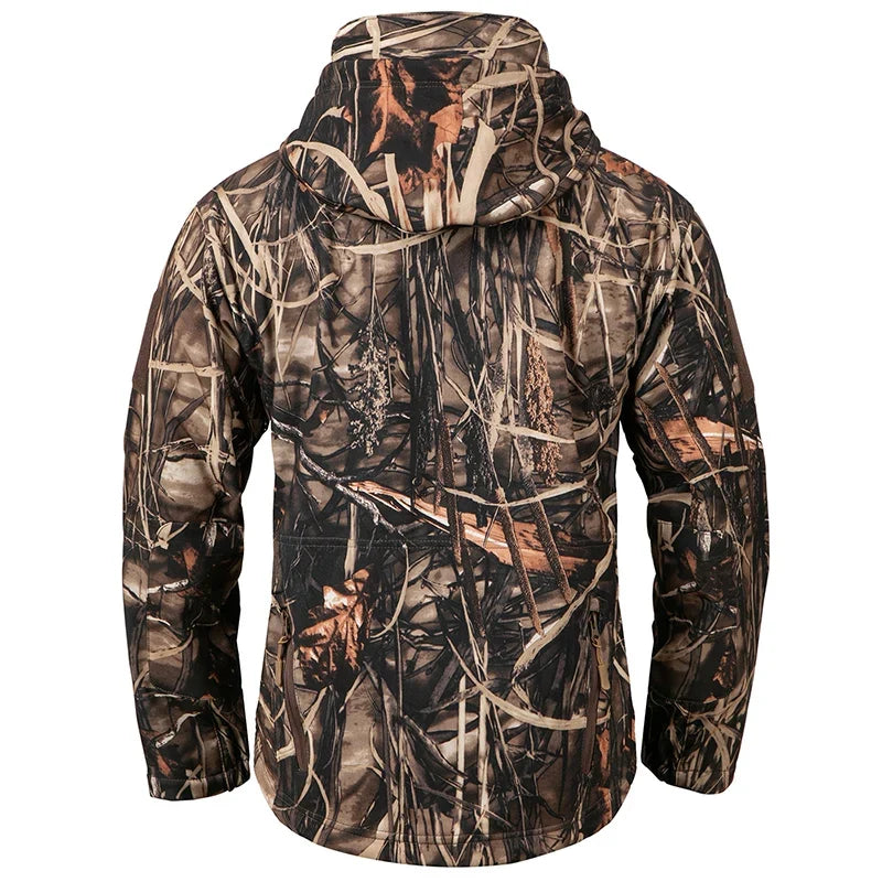 Men’s Camouflage Soft Shell Jacket - Waterproof Warm Fleece Tactical Hunting and Outdoor Hooded Coat