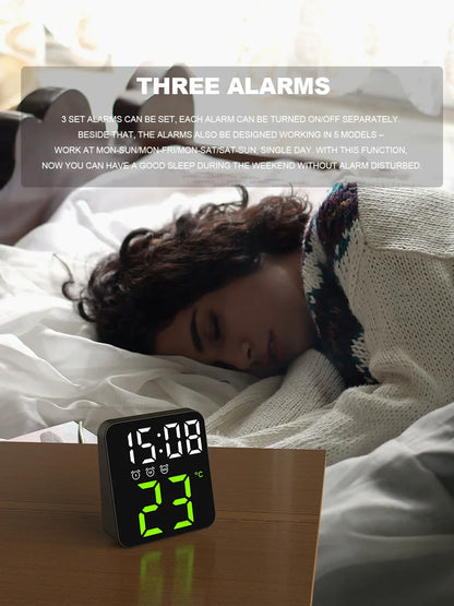 Digital Alarm Clock for Bedrooms – Temperature Display, Adjustable Brightness, Voice Control, 3 Alarms, 12/24H Wall Clock