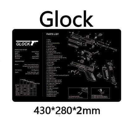 Gun Cleaning Mat with Parts Diagram & Instructions – Armorers Bench Mat, Mouse Pad, Repair & Build Tool for Glock 17, Beretta M9, 1911