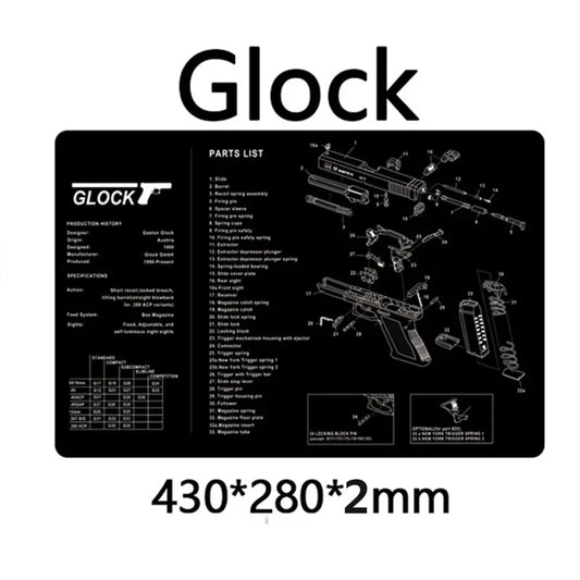 Gun Cleaning Mat with Parts Diagram & Instructions – Armorers Bench Mat, Mouse Pad, Repair & Build Tool for Glock 17, Beretta M9, 1911