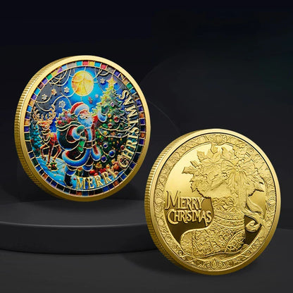 Christmas Commemorative Coin – Santa Claus Carriage & Boots Lucky Holiday Collectible Badge