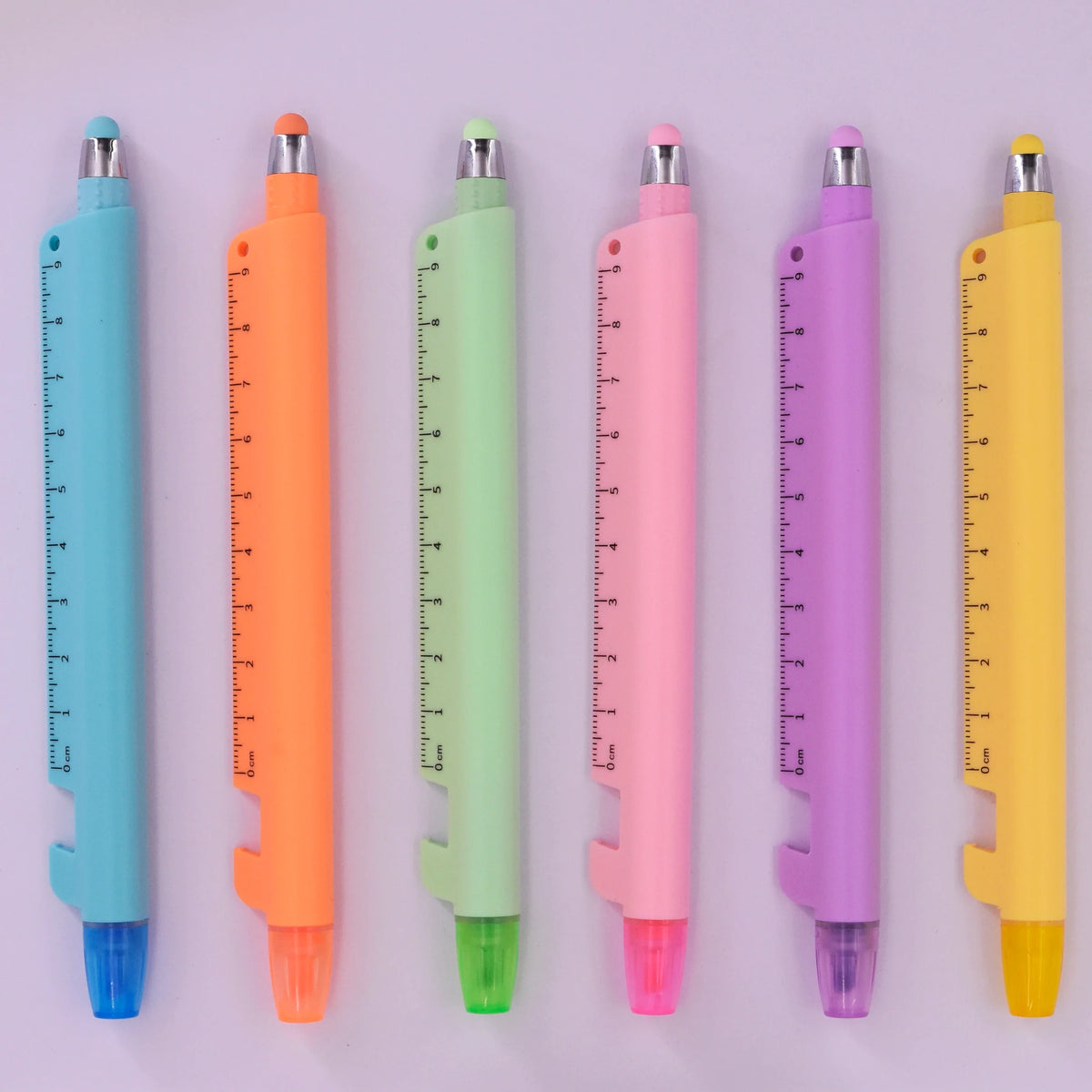 6-Piece 5-in-1 Multifunctional Ballpoint Pens - Ruler, Stylus, Phone Holder & Highlighter Set for School & Office
