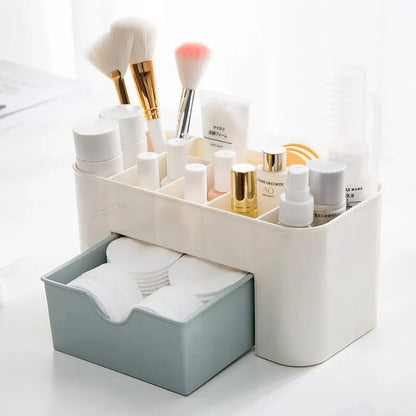 Acrylic Makeup Organizer Box - Cosmetic Storage Drawer with Lipstick, Brush & Cotton Swab Holder