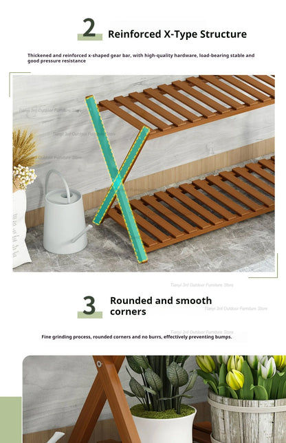 Nordic Wooden Plant Shelves - Indoor Flower Shelf for Living Room, Balcony, Garden Furniture, FYPS