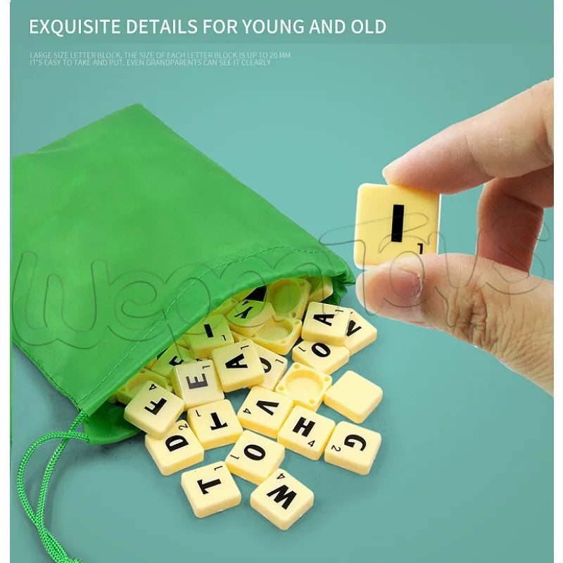 English Spelling Solitaire Box – Alphabet Chess & Scrabble Puzzle, Educational Toy for 2-4 People, Travel Board Game