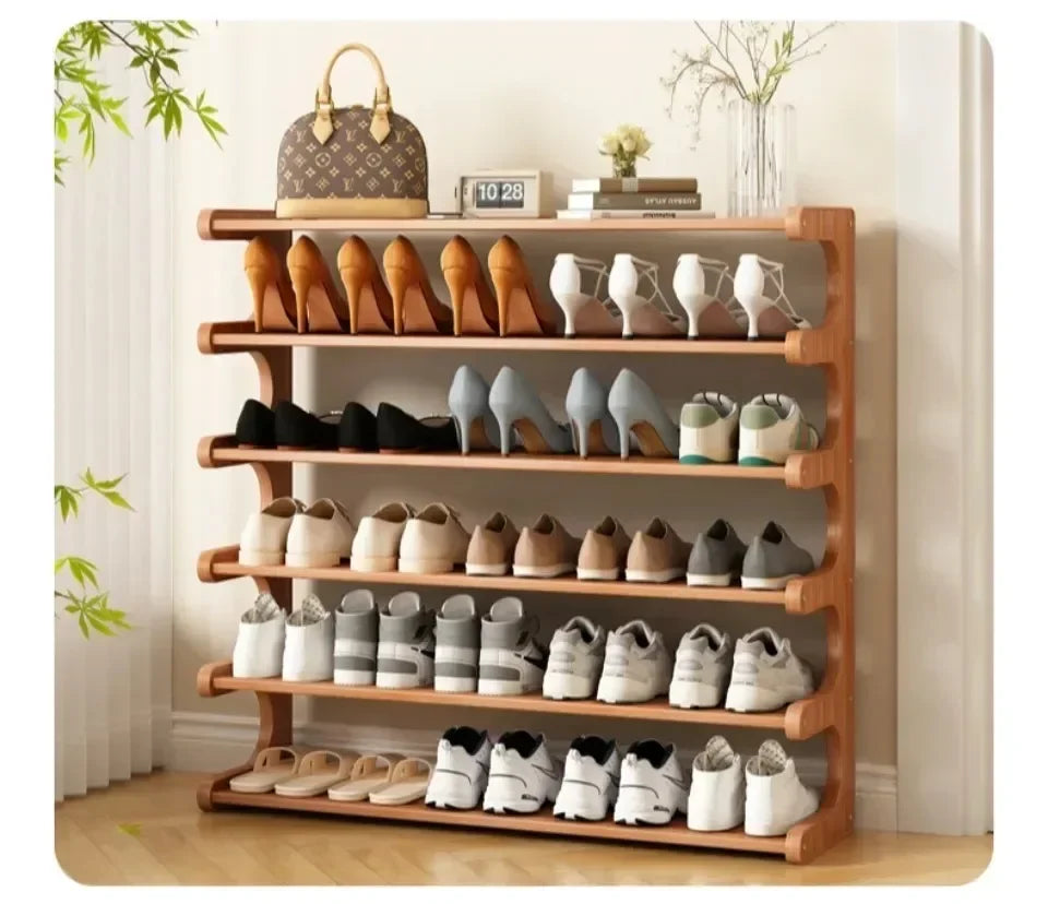 Chinese Style Wooden Shoe Rack — Multifunctional Bamboo Entrance Storage Cabinet for Shoes