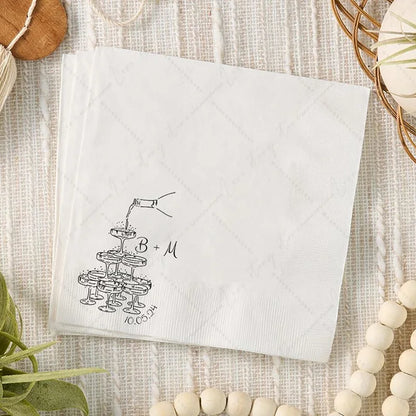 50pcs Personalized Wedding Cocktail Napkins – Custom Initials & Pet Portrait Dinner Party Decor