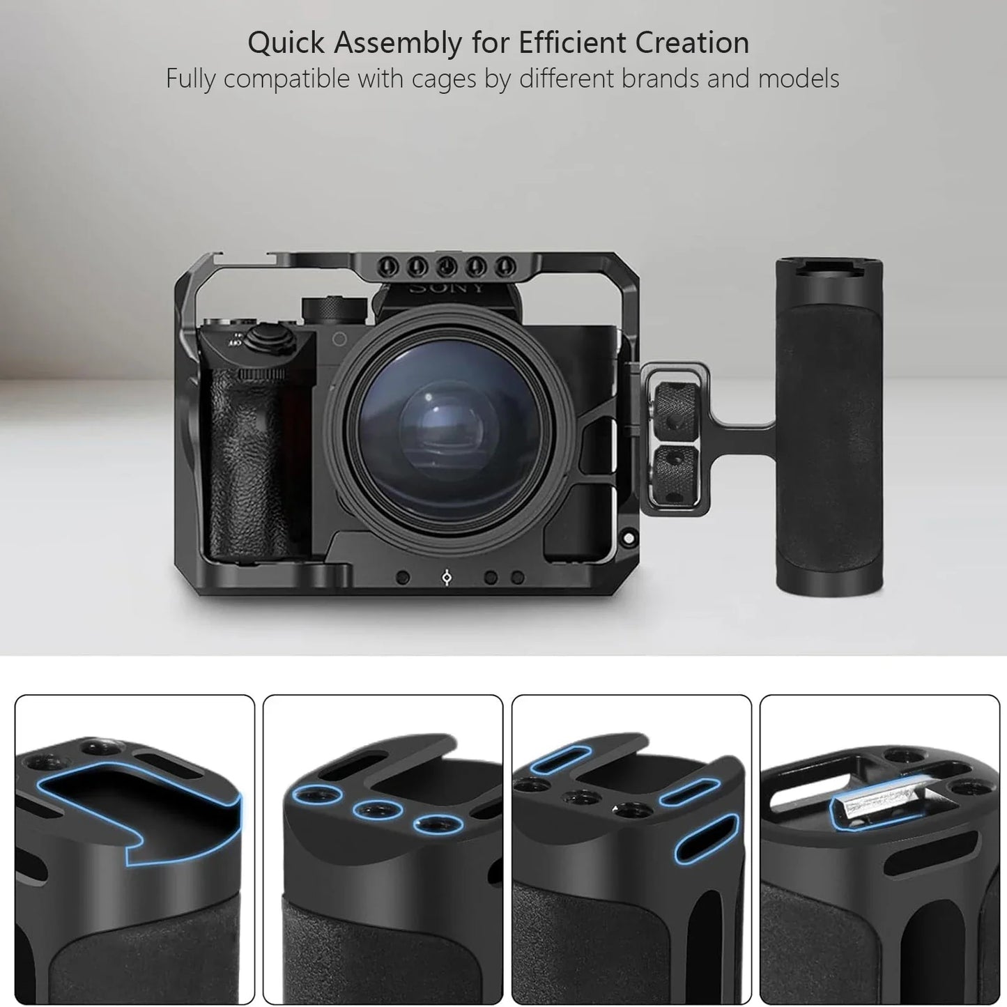 Probty Mini Side Handle Handgrip – Cold Shoe & 1/4"-20 Mount for DSLR/Digital Camera Cage
