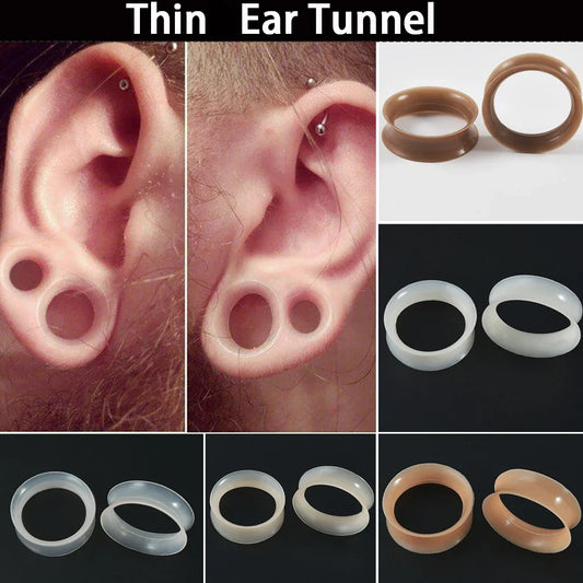 Pair Soft Flexible Ear Tunnels – Double Flare Flesh Tunnel Ear Plugs, Thin Silicone Gauge Expander Earrings for Stretched Ears