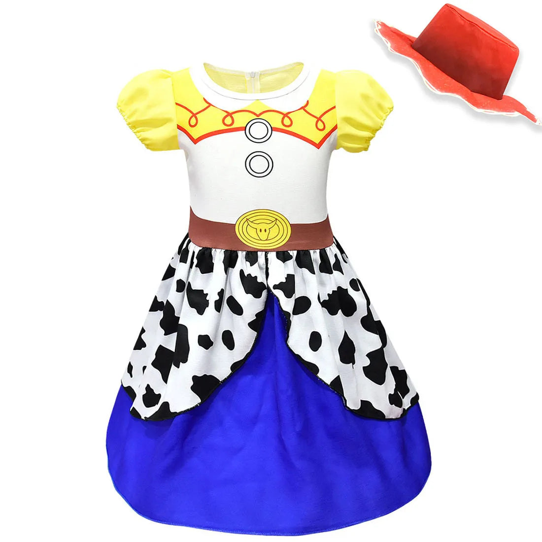 Kids Cowgirl Costume Dress - Girls Cartoon Print Short Sleeve Halloween Cosplay Party Outfit