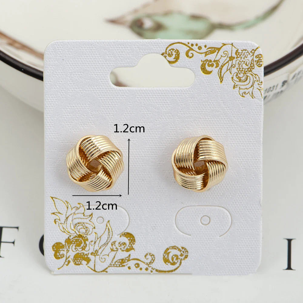 Gold Twisted Flower Stud Earrings – Creative Small Metal Jewelry for Women