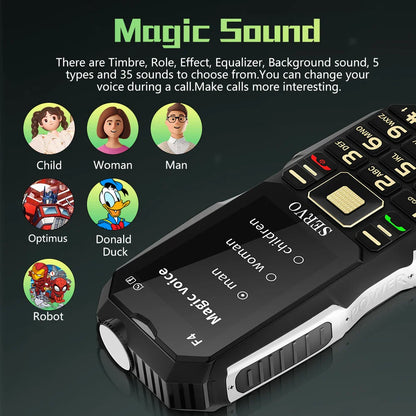 SERVO F4 Mobile Phone - Triple SIM Card, Magic Voice, Power Bank, Flashlight, FM Radio - Large Button GSM 2G Cellphone, Affordable Option for Elderly