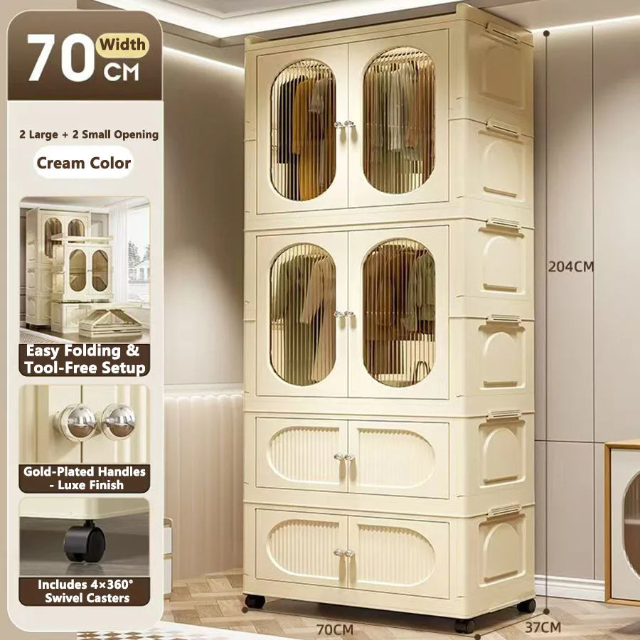 Foldable Storage Cabinet with Drawers – Dustproof Wardrobe Organizer for Home & Office