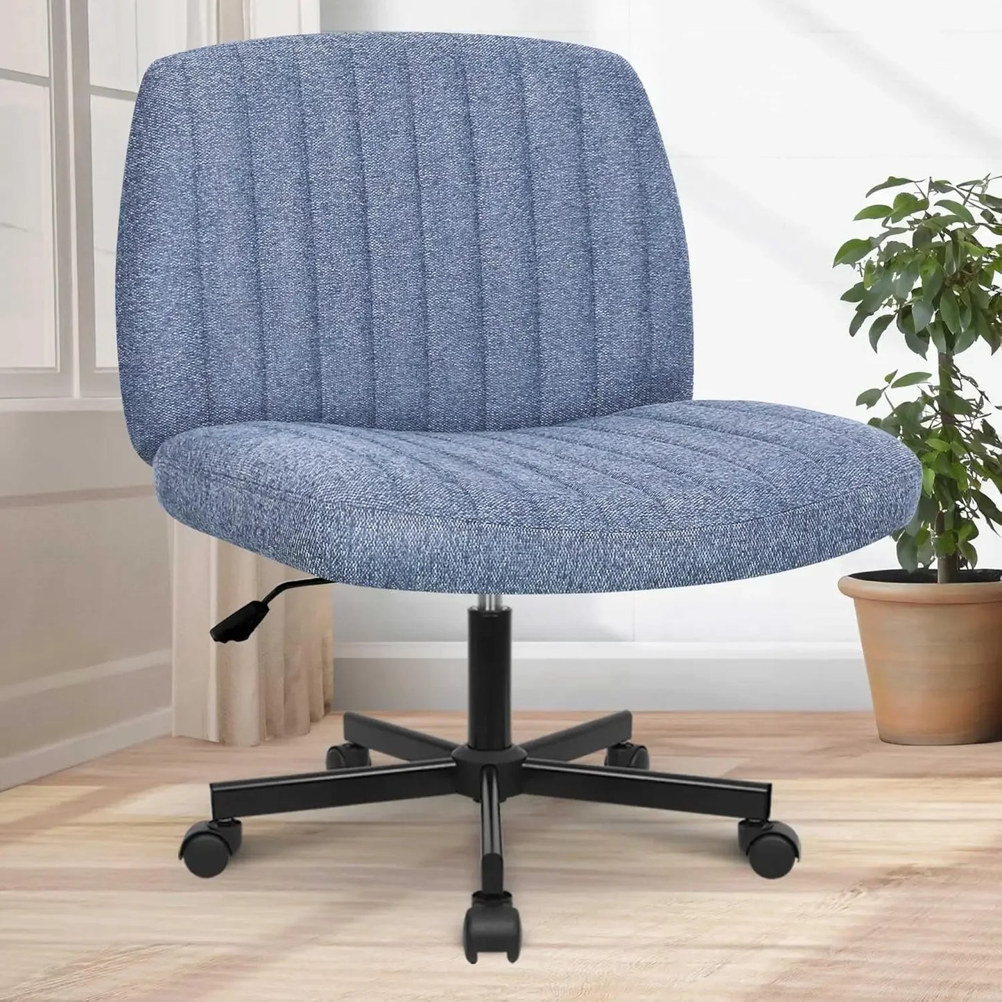 Adjustable Criss Cross Legged Armless Desk Chair - Ergonomic Swivel Reading Chair with Wheels for Bedroom Vanity