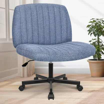 Adjustable Criss Cross Legged Armless Desk Chair - Ergonomic Swivel Reading Chair with Wheels for Bedroom Vanity