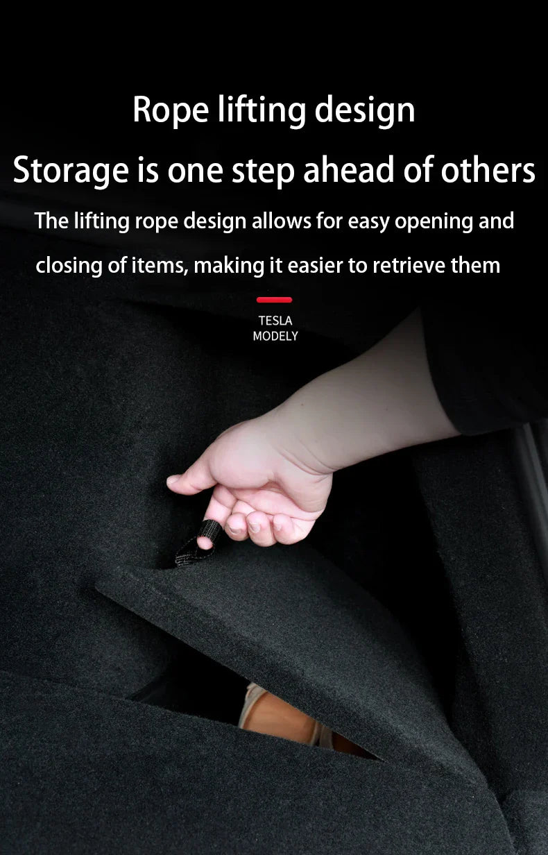 Tesla Model Y Berlin/Austin 2022-2025 Trunk Side Storage Bins – TPE Cargo Organizer with Carpet Lids