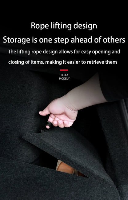 Tesla Model Y Berlin/Austin 2022-2025 Trunk Side Storage Bins – TPE Cargo Organizer with Carpet Lids