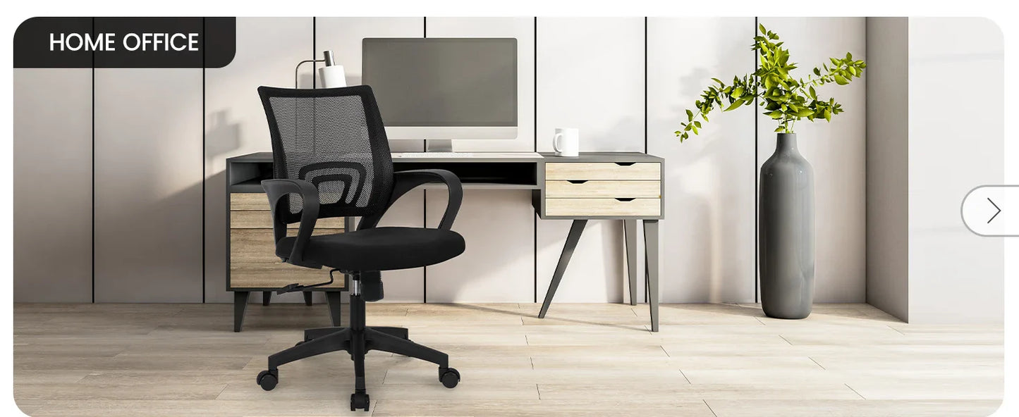 Ergonomic Office Chair – Mid Back Desk Chair with Lumbar Support, Mesh Cushion, Adjustable Swivel & Rolling for Home & Gaming