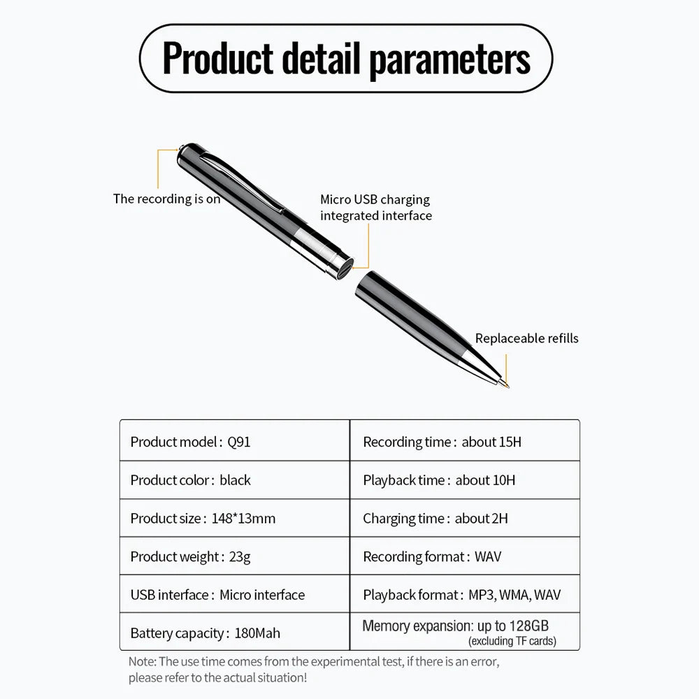 Digital Voice Recorder — 64GB/128GB Portable Professional Sound Dictaphone, Voice-Activated Audio Recording Pen & MP3 Player