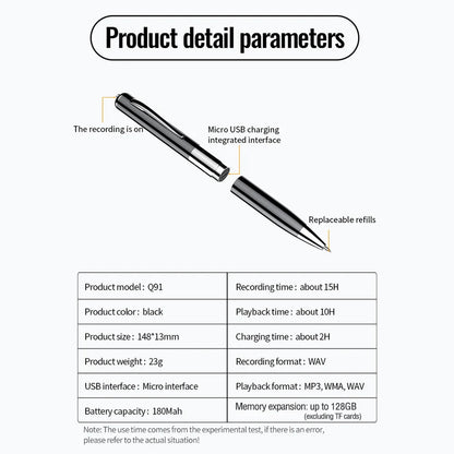 Digital Voice Recorder — 64GB/128GB Portable Professional Sound Dictaphone, Voice-Activated Audio Recording Pen & MP3 Player