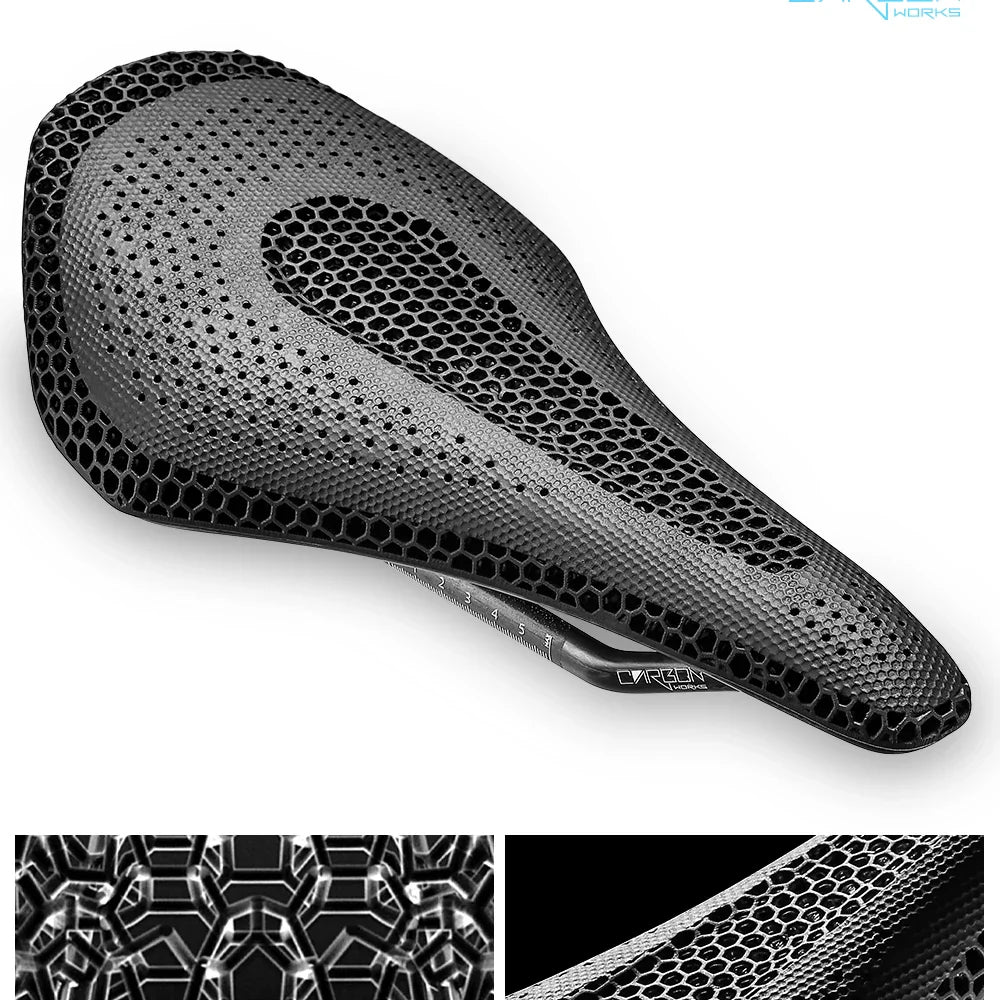 RYET Ultra Full Carbon 3D Printed Bike Saddle — 145mm Lightweight MTB Seat with High Modulus Carbon Fiber Base