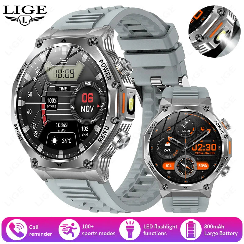 LIGE 2025 Smartwatch for Men — 800mAh Ultra Long Battery, Waterproof Outdoor Sport Watch with Bluetooth Call & Military Design