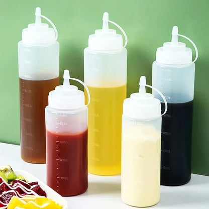 Large Squeeze Condiment Bottles with Nozzles – Ketchup, BBQ Sauce, Olive Oil Dispenser Bottles for Kitchen Use