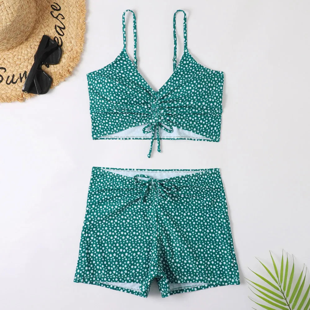 2025 Women’s High Waist Floral Bikini – Push-Up Swimsuit with Printed Boxers, Swim Trunks & Bathing Suit