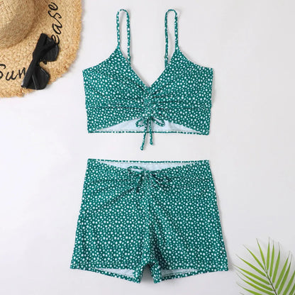 2025 Women’s High Waist Floral Bikini – Push-Up Swimsuit with Printed Boxers, Swim Trunks & Bathing Suit