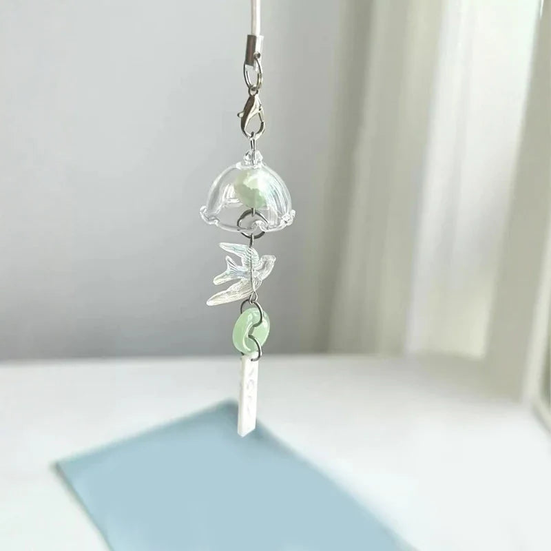 Y2K Green Flying Bird Beaded Keychain – Wind Chime Charm for Phone, Camera, Earphone Case