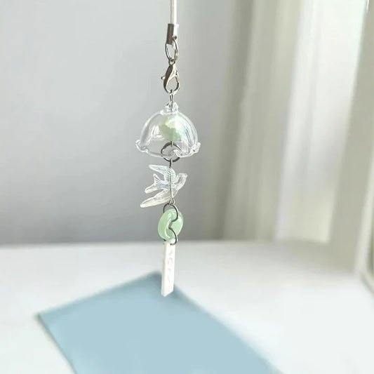 Y2K Green Flying Bird Beaded Keychain – Wind Chime Charm for Phone, Camera, Earphone Case