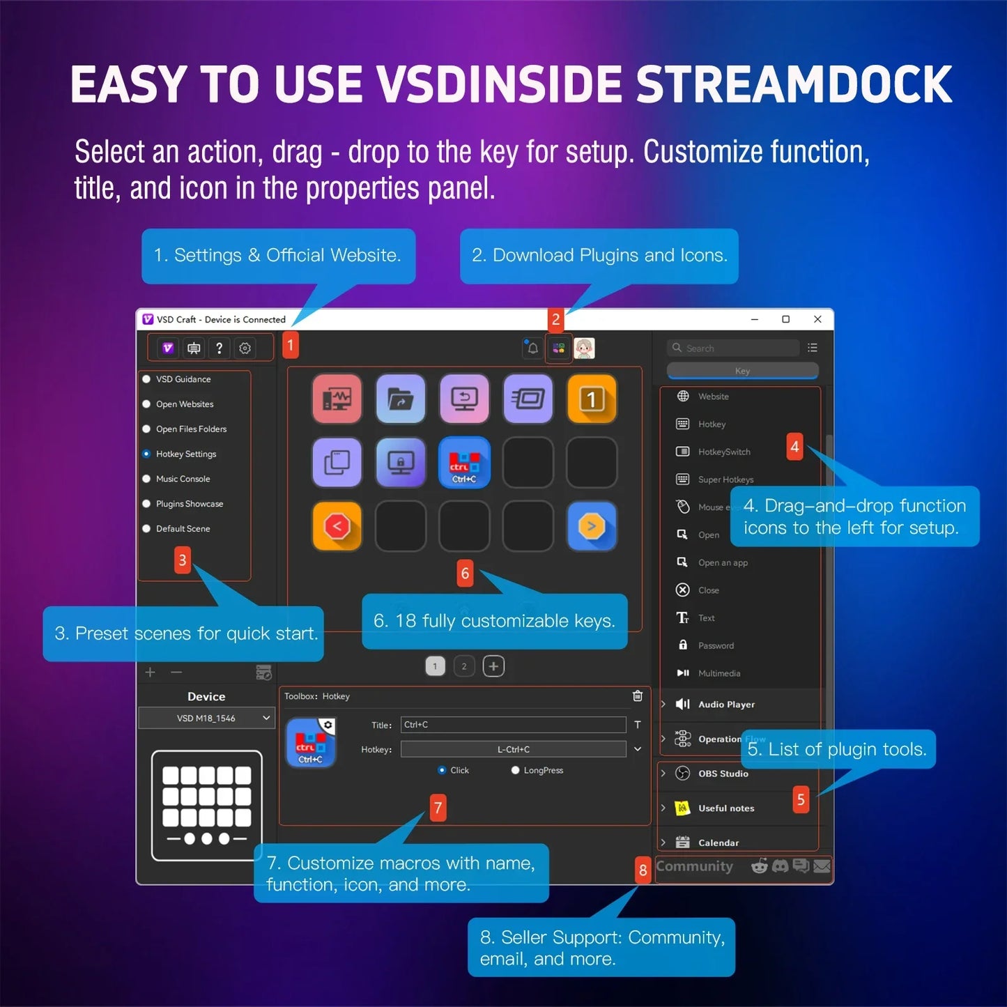Mirabox M18 V3 Streamdeck Keyboard – Customizable Visual OBS Live Streaming Console & PC Keypad
